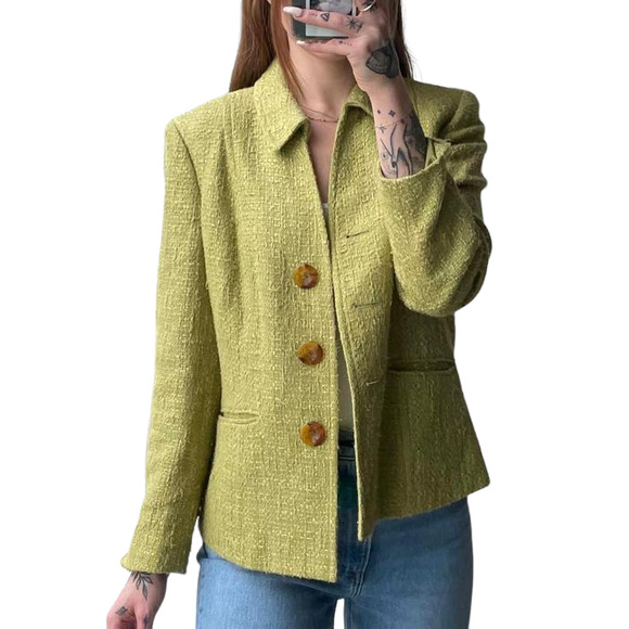 Talbots Jackets & Blazers - Talbots Vintage Italian Tweed Green Blazer Jacket - Size 10P